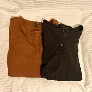 Bundle of Two (2) Long Sleeve Henleys; Black & Brown